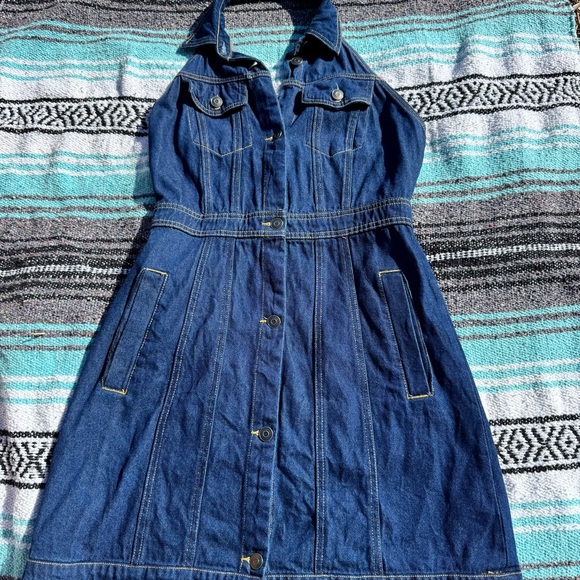 Denim Halter Dress - Picture 1 of 5